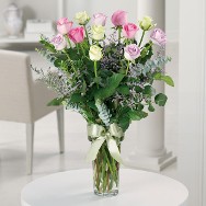 Dozen Pastel Roses in Vase Dozen Pastel Roses in Vase