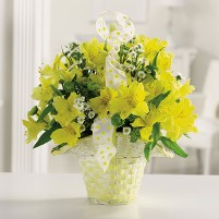 Get Well Cheery Yellow Alstromeria Basket Get Well Cheery Yellow Alstromeria Basket