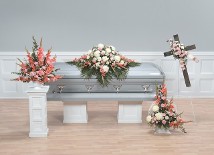 Pedestal Arrangement, Casket Piece, Cross + Easel, Basket