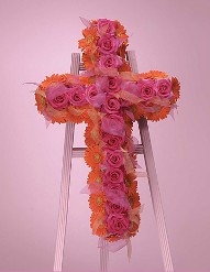 Cross w/ Roses and Gerbera Daisies