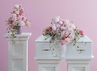Delicate Pink Vase Arrangement, Pink Child's Casket Piece w/ Teddy Bear