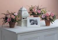 Three Floral Arrangements in Clay Pots