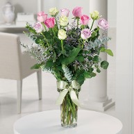 Pastel Roses - One Dozen in Vase