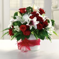 White Lilies and Red Roses in a Geometric Vase White Lilies and Red Roses in a Geometric Vase