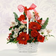 Seasonal Winter/Holiday Basket w/ Roses and Gerbera Daisies Seasonal Winter/Holiday Basket w/ Roses and Gerbera Daisies