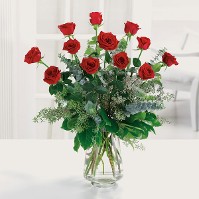 Dozen Long Stem Red Roses w/ Assorted Greenery Dozen Long Stem Red Roses w/ Assorted Greenery